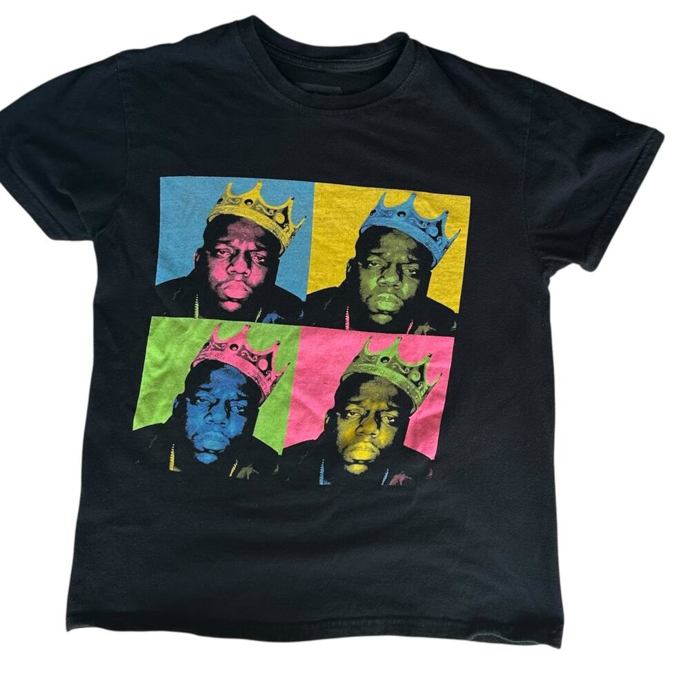 Mens T-Shirt Size Small Black Notorious BIG Colorful Warhol Crown Rap Hip-Hop